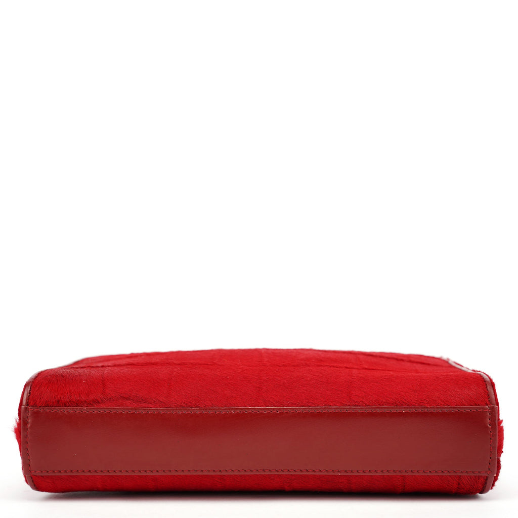 Red Calfhair Croc Embossed Shoulder Bag