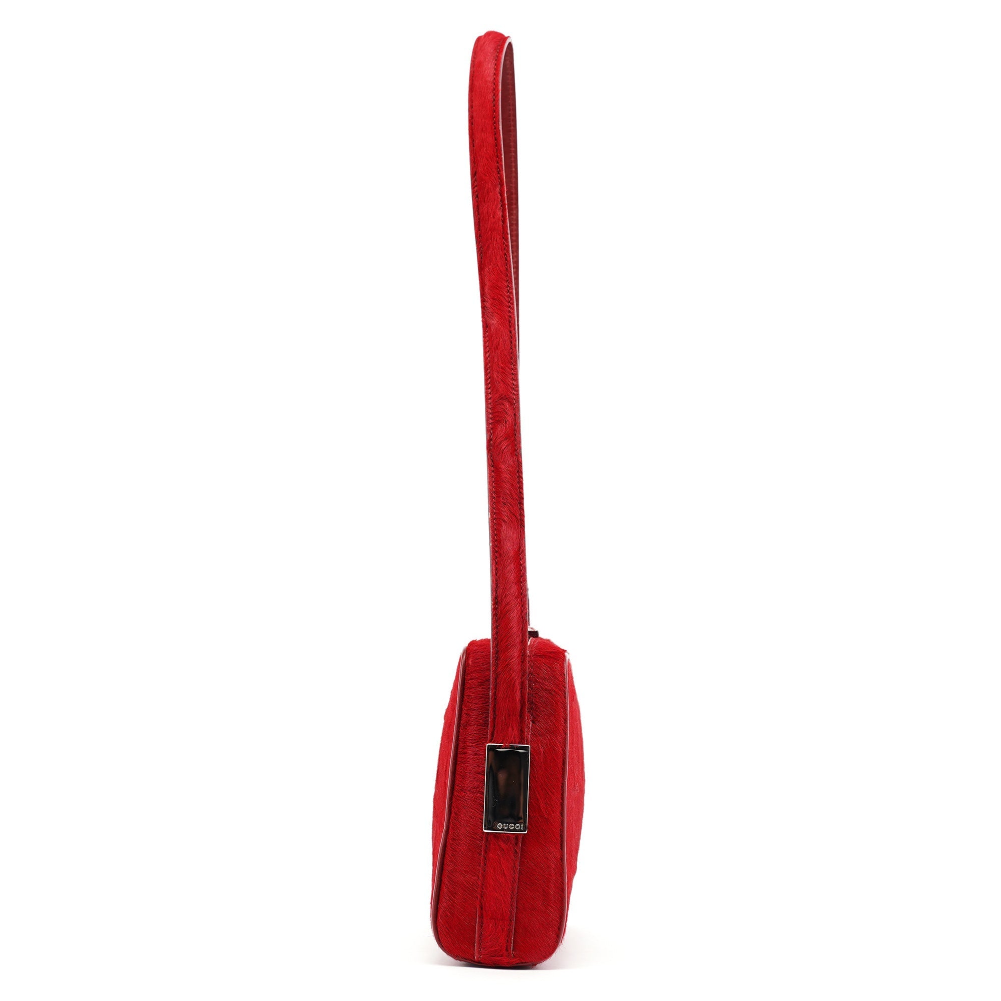Red Calfhair Croc Embossed Shoulder Bag