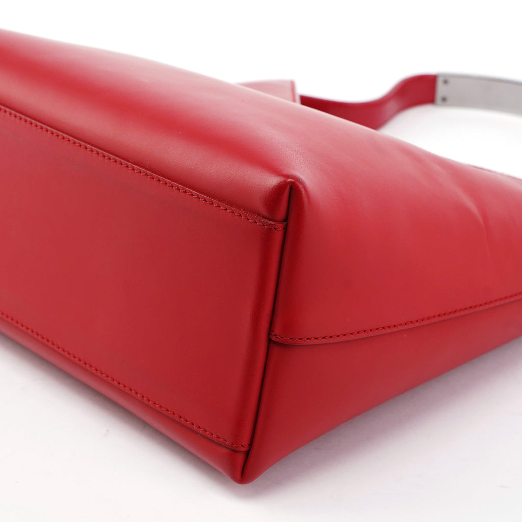 Red Calfskin Hobo Shoulder Bag