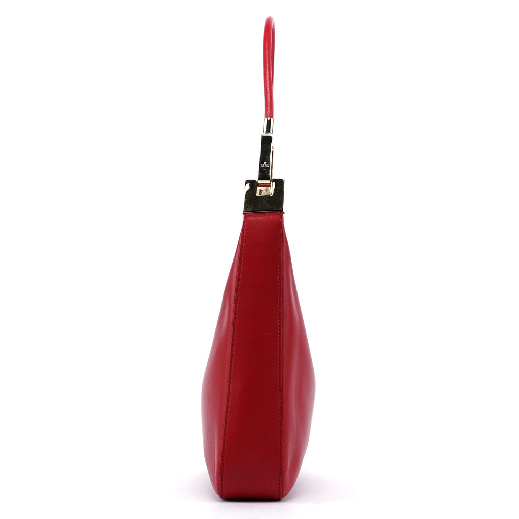 Red Calfskin Hobo Shoulder Bag