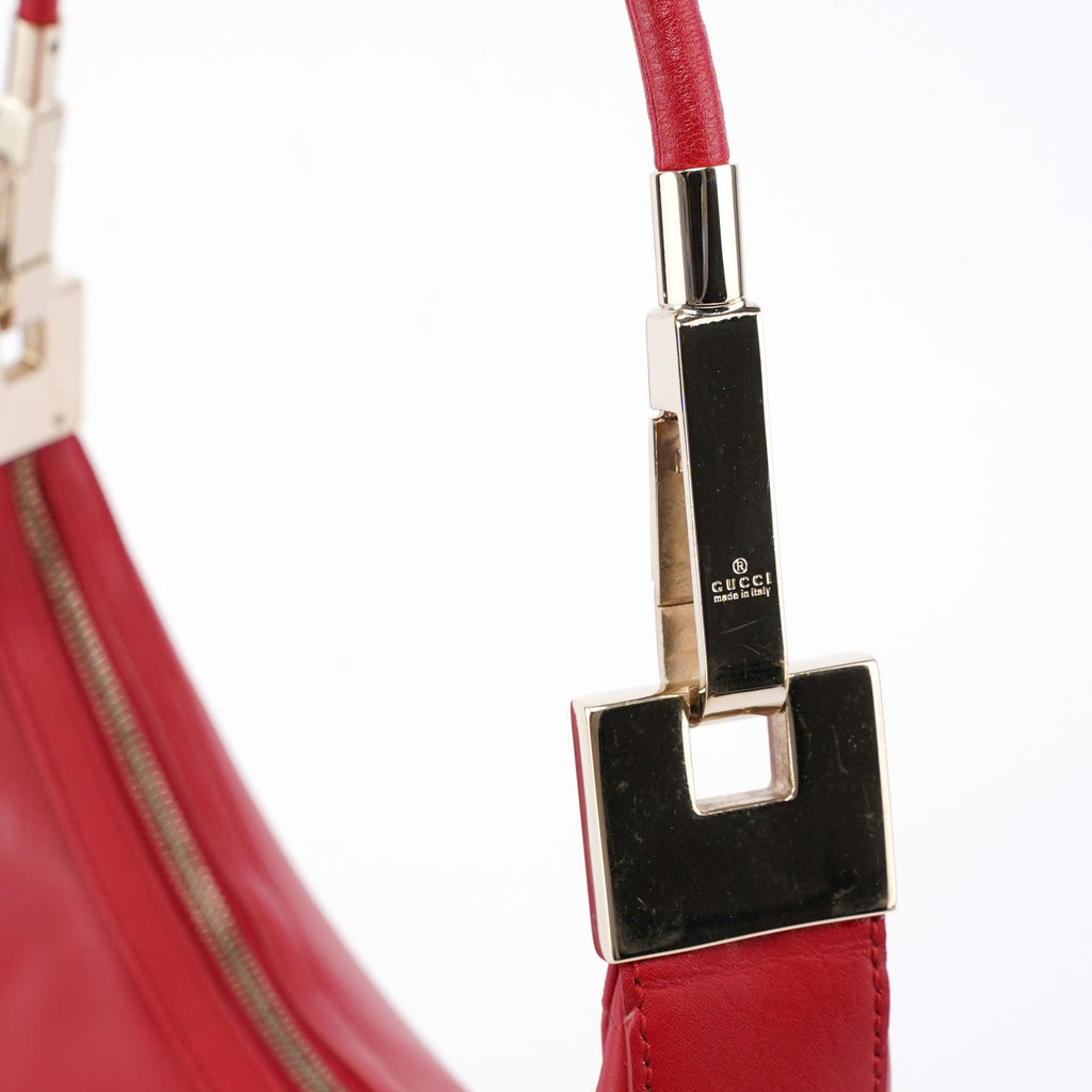 Red Calfskin Hobo Shoulder Bag