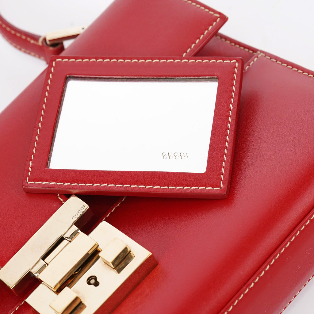 Red Calfskin Lady Lock Shoulder Bag
