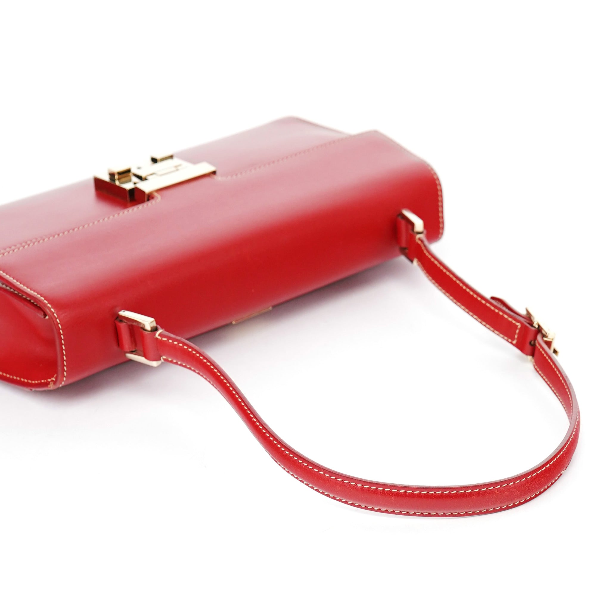 Red Calfskin Lady Lock Shoulder Bag