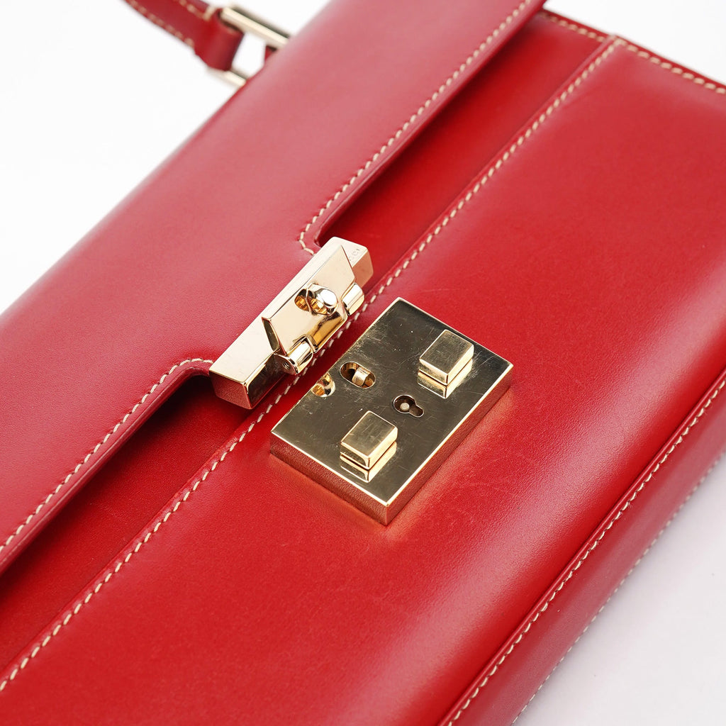 Red Calfskin Lady Lock Shoulder Bag
