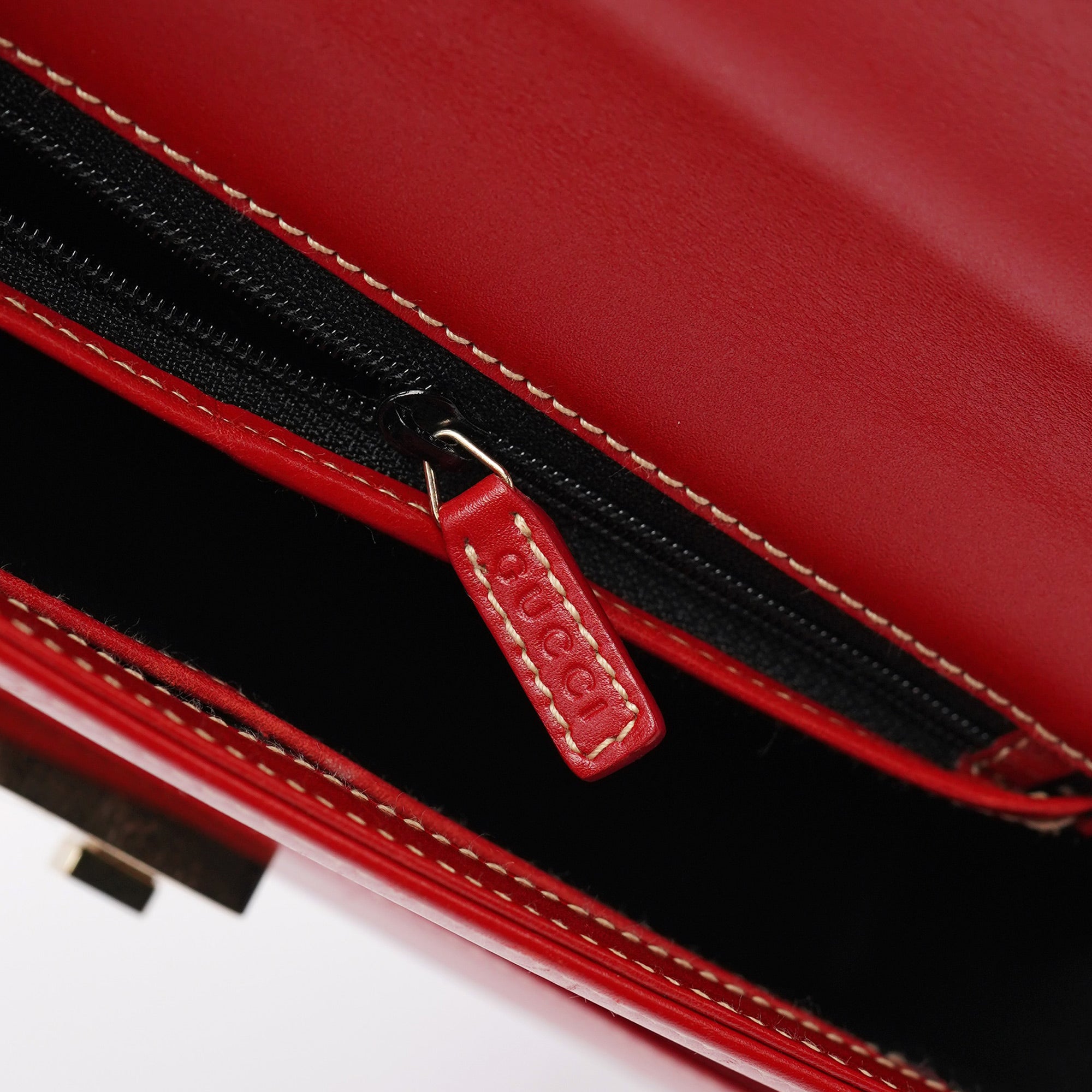Red Calfskin Lady Lock Shoulder Bag