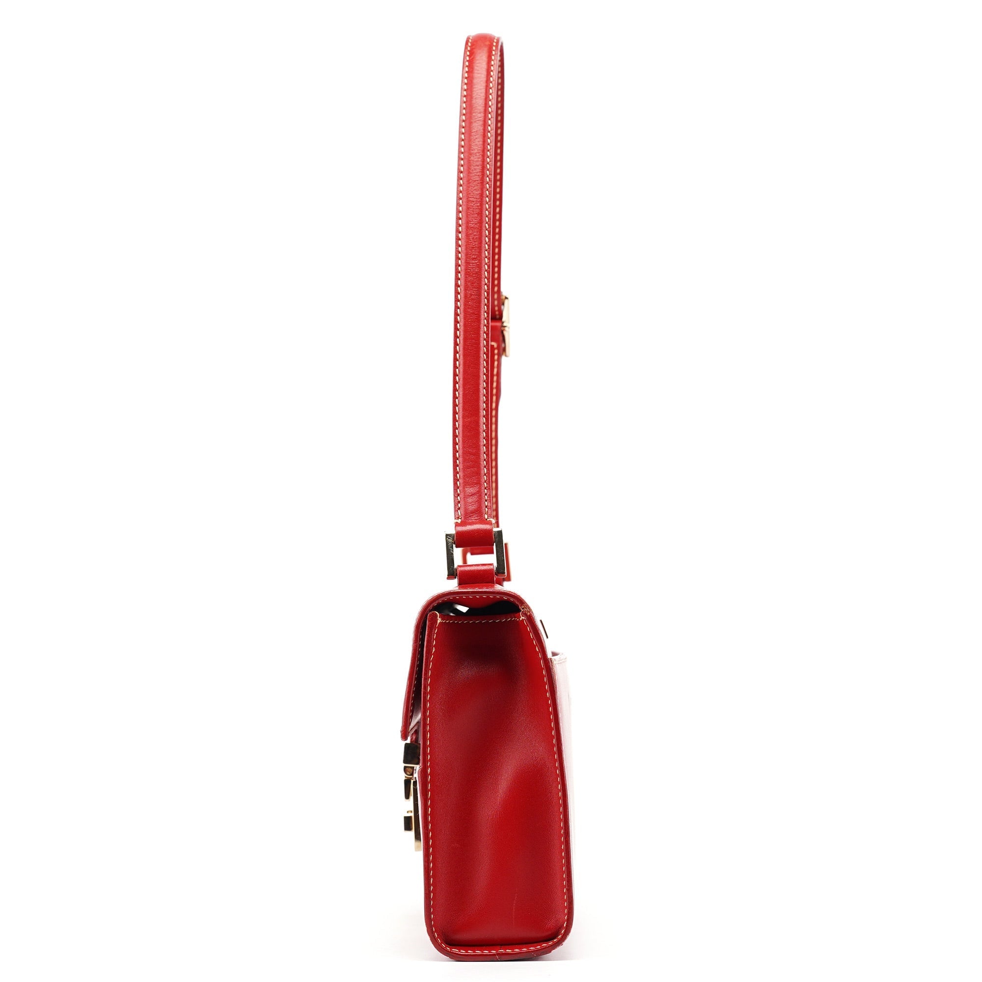 Red Calfskin Lady Lock Shoulder Bag