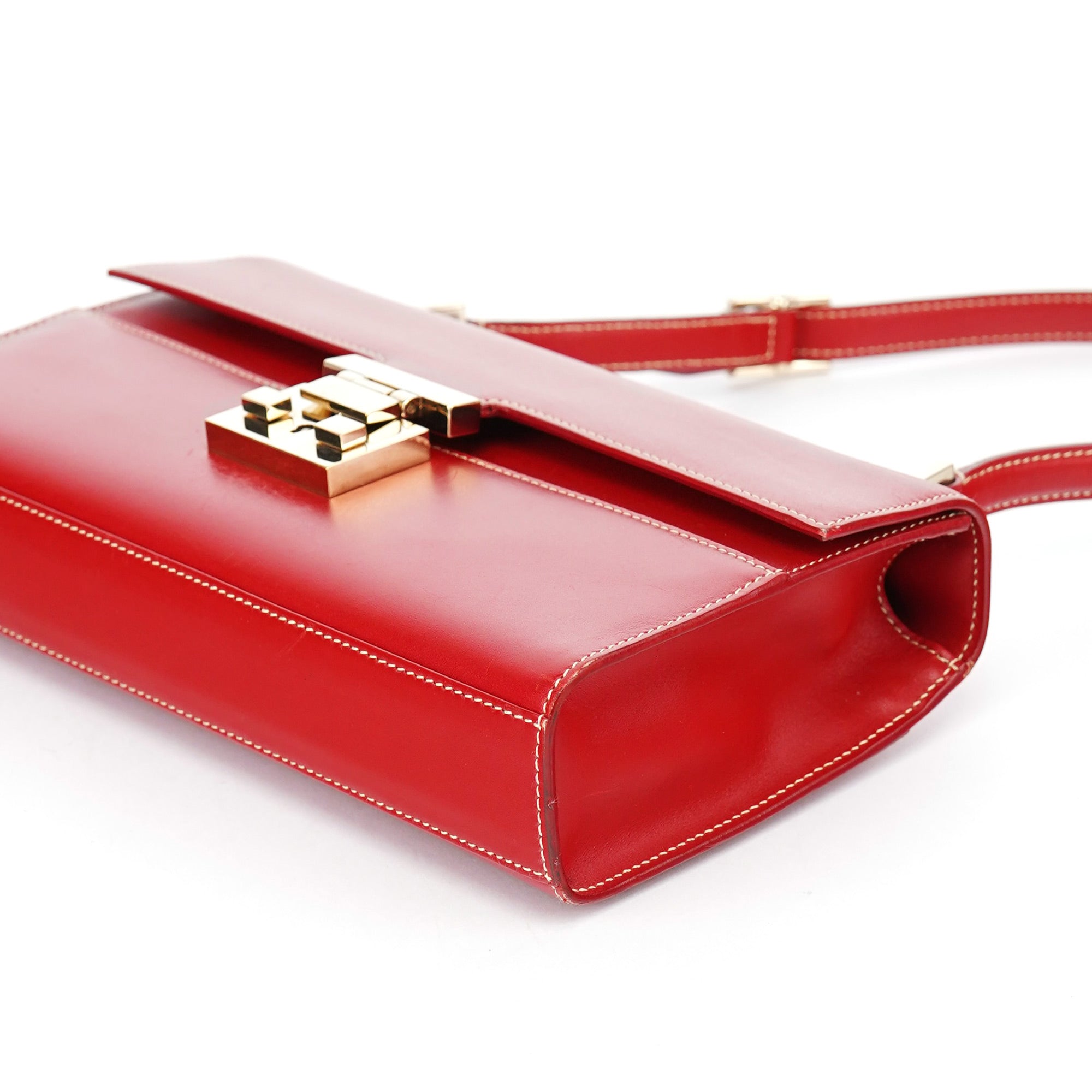 Red Calfskin Lady Lock Shoulder Bag