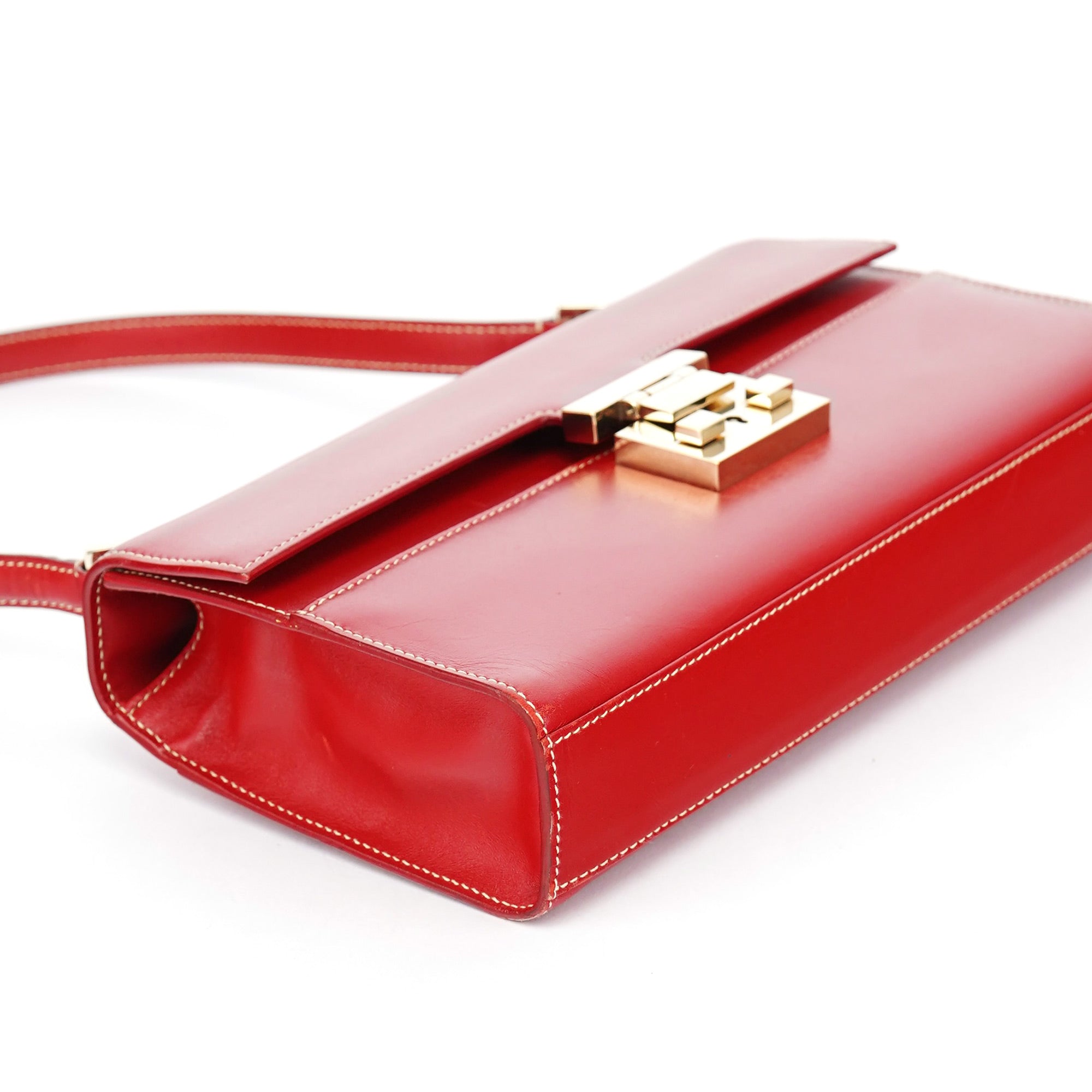 Red Calfskin Lady Lock Shoulder Bag
