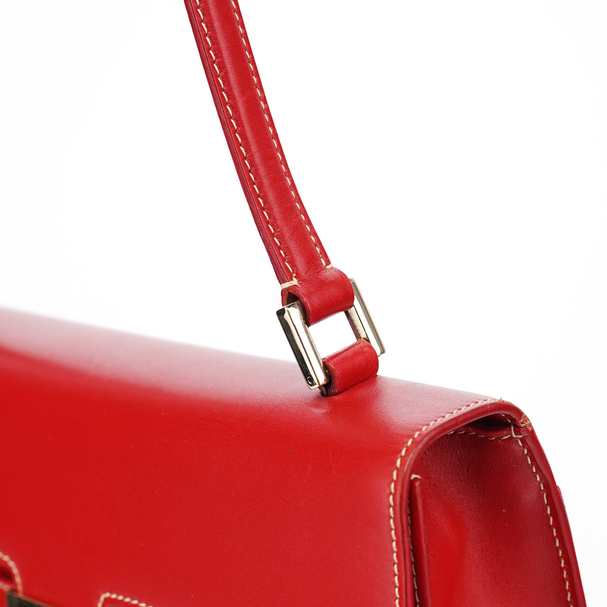 Red Calfskin Lady Lock Shoulder Bag