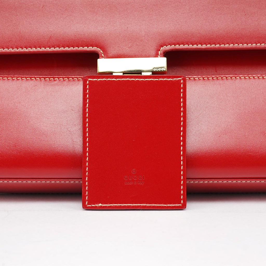 Red Calfskin Lady Lock Shoulder Bag