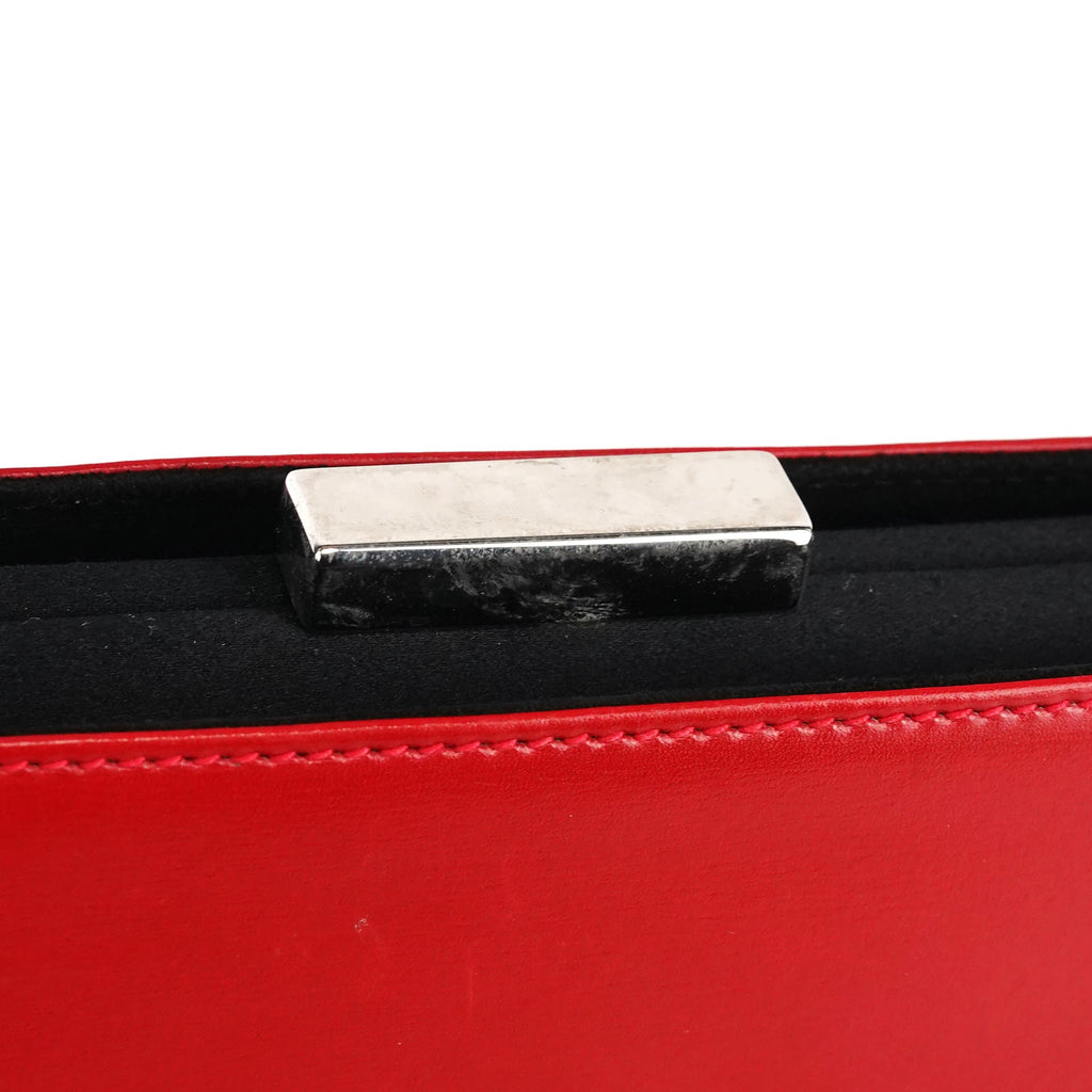 Red Calfskin Satin Clutch Tote Bag
