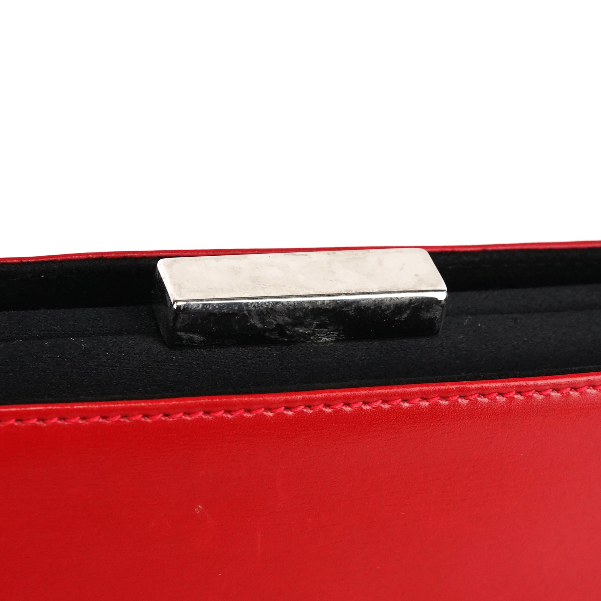 Red Calfskin Satin Clutch Tote Bag