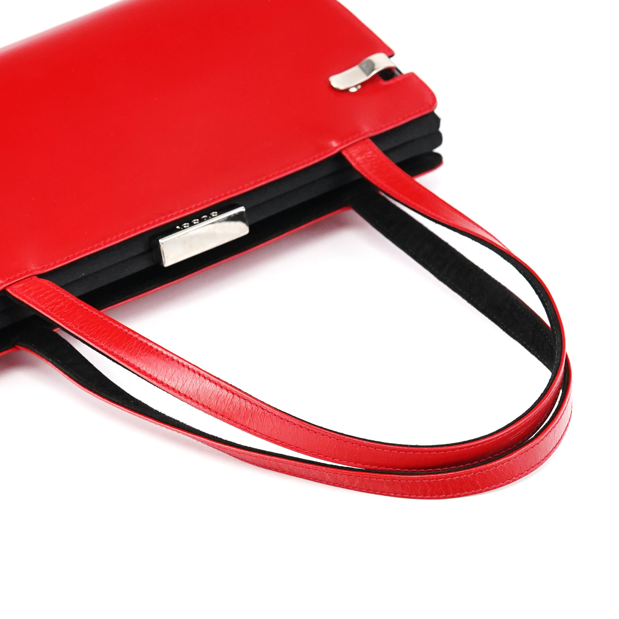 Red Calfskin Satin Clutch Tote Bag
