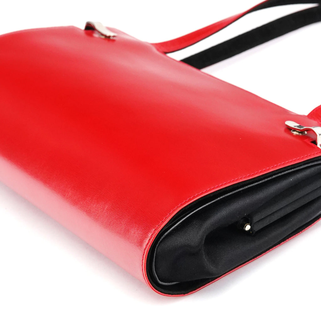 Red Calfskin Satin Clutch Tote Bag