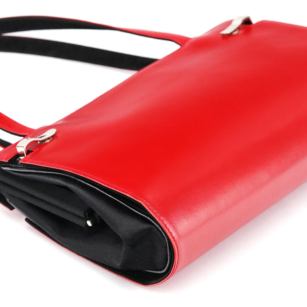 Red Calfskin Satin Clutch Tote Bag