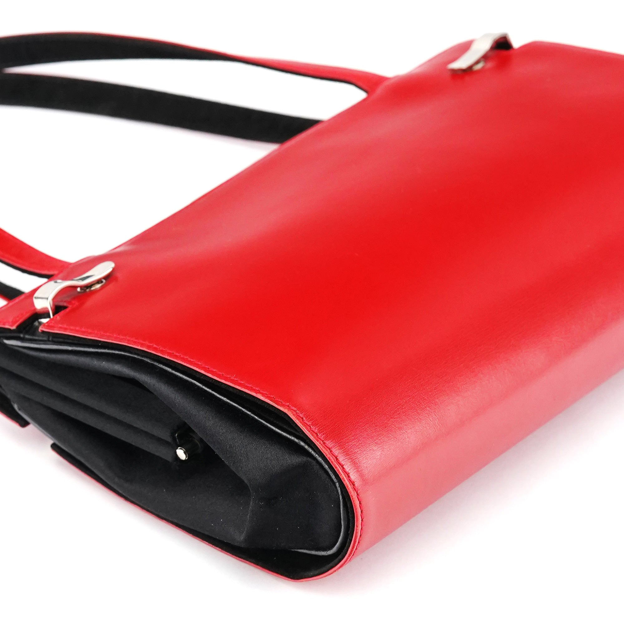 Red Calfskin Satin Clutch Tote Bag
