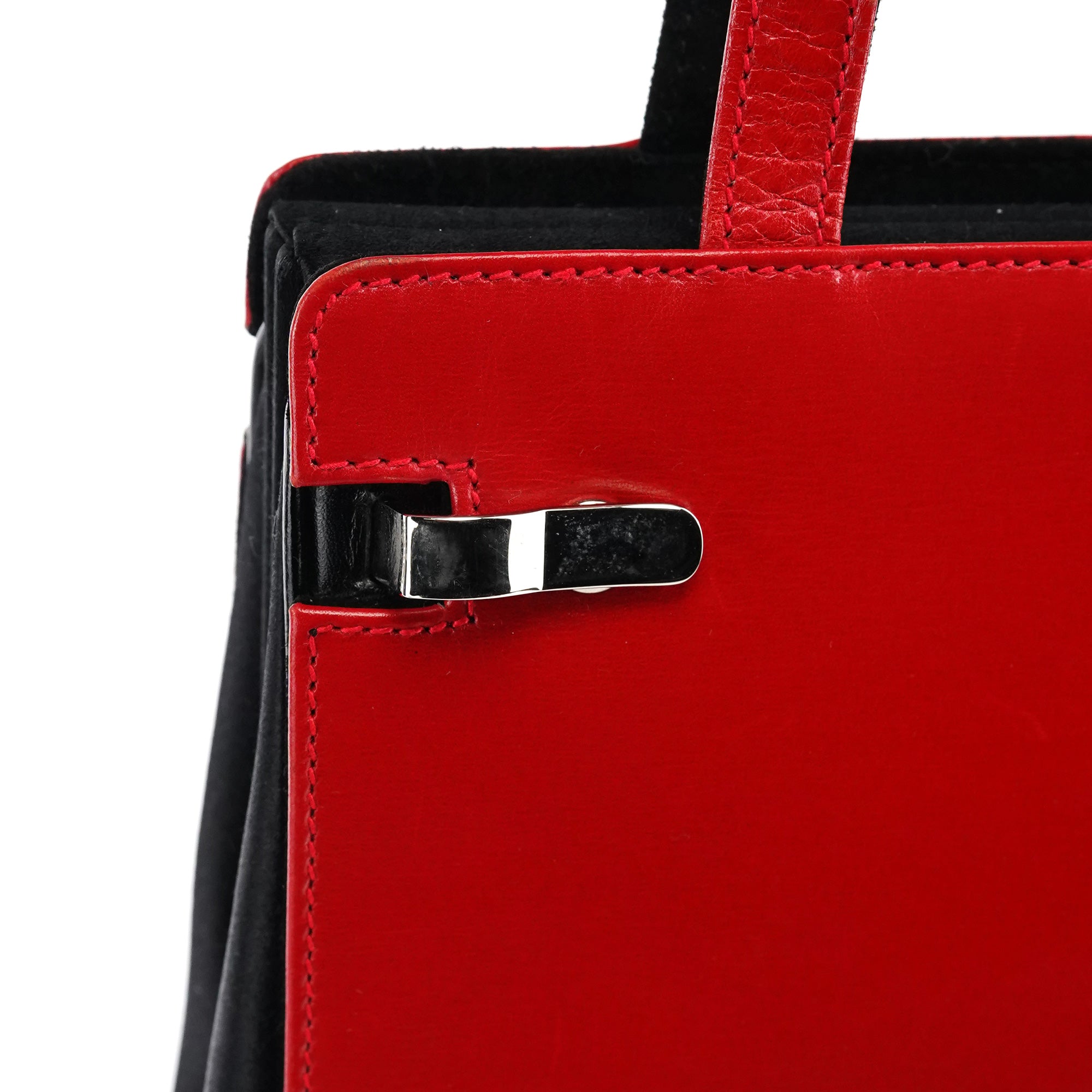 Red Calfskin Satin Clutch Tote Bag