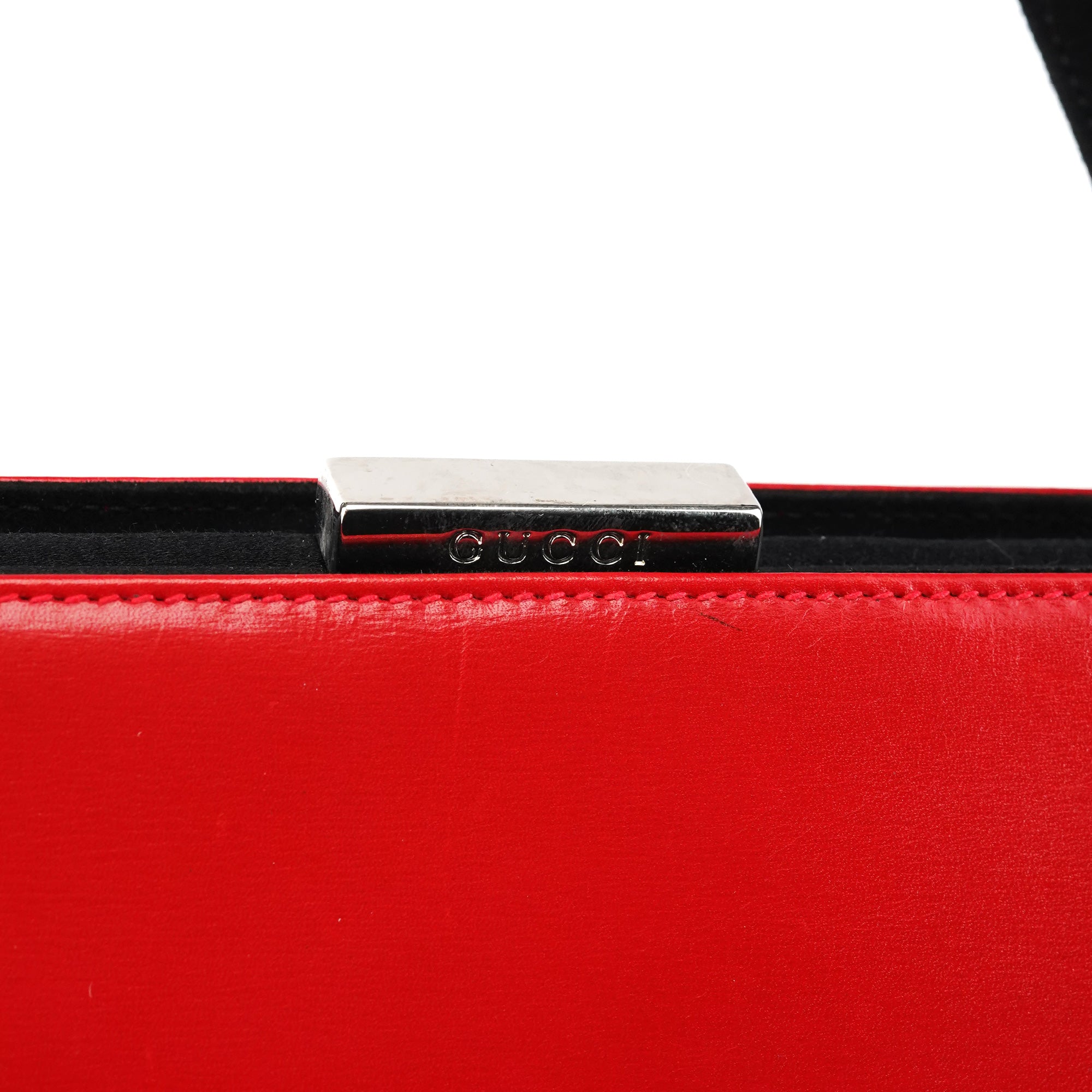 Red Calfskin Satin Clutch Tote Bag