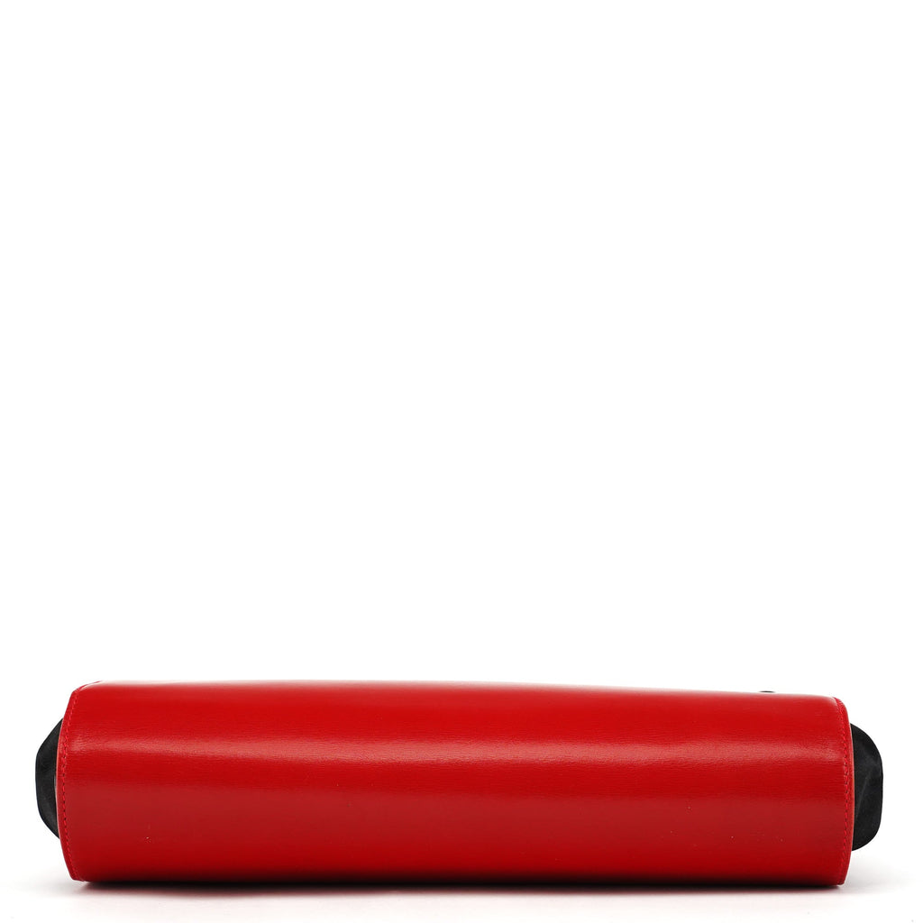 Red Calfskin Satin Clutch Tote Bag