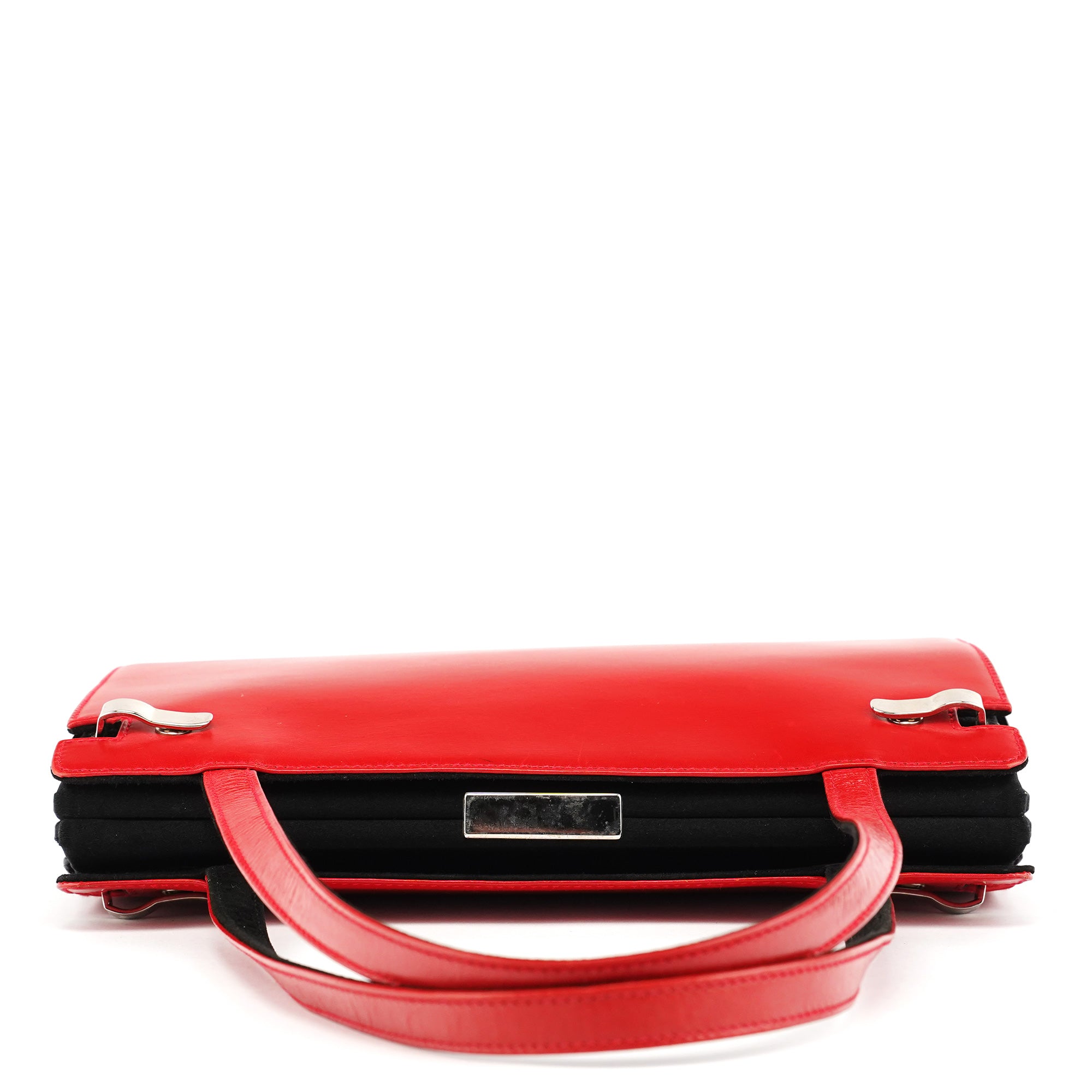 Red Calfskin Satin Clutch Tote Bag