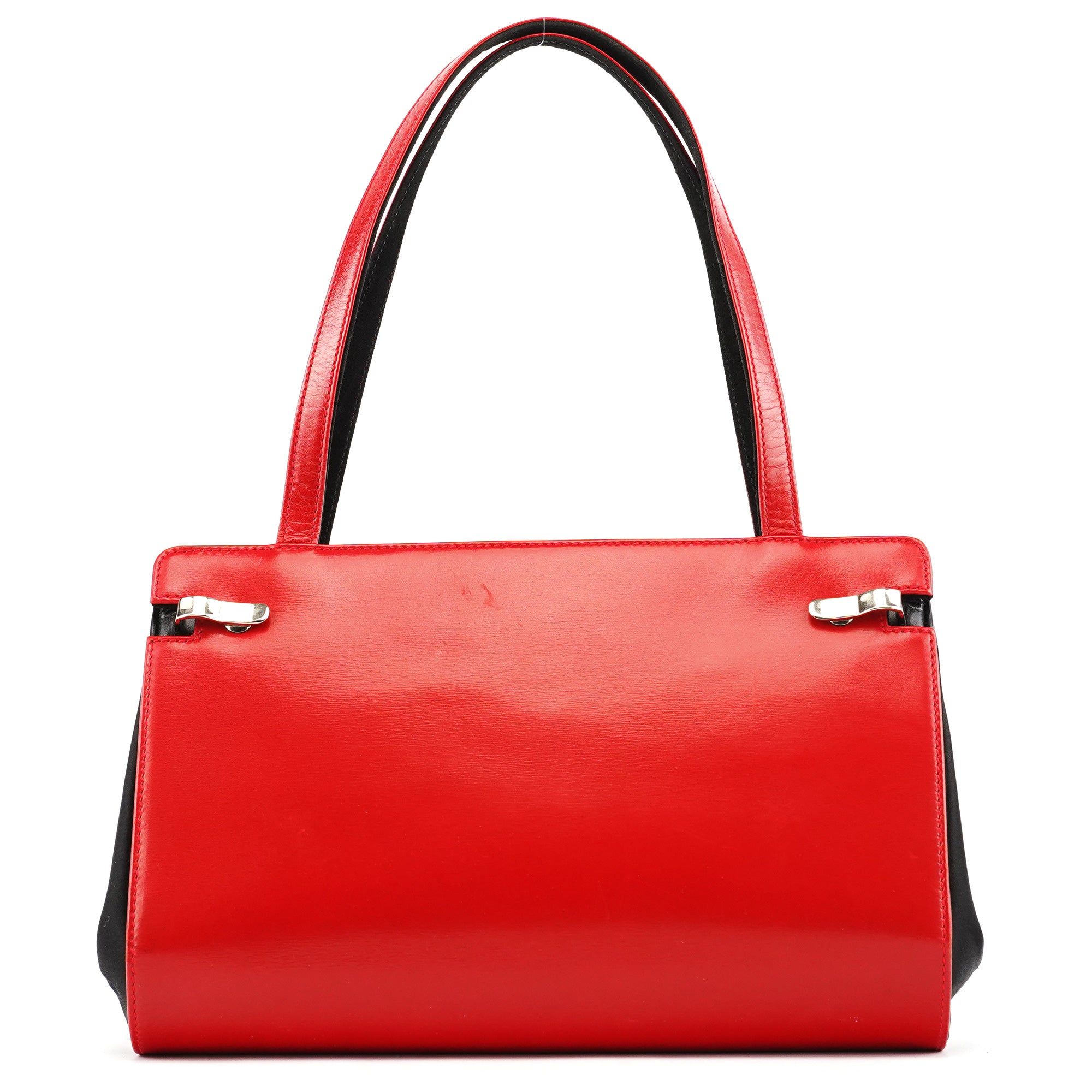 Red Calfskin Satin Clutch Tote Bag