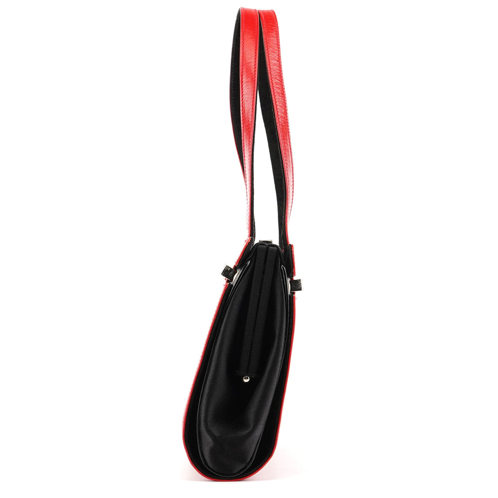 Red Calfskin Satin Clutch Tote Bag