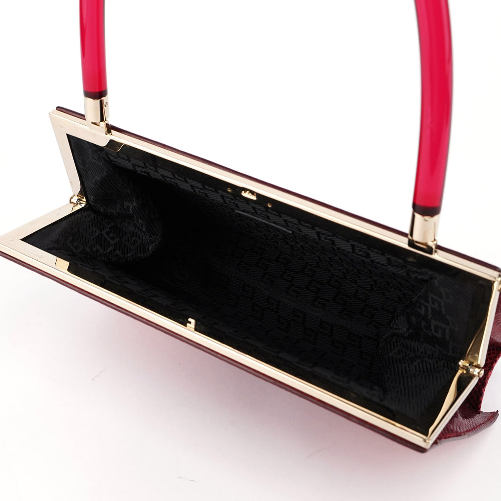 Red Karung Snakeskin Plastic Handle Bag
