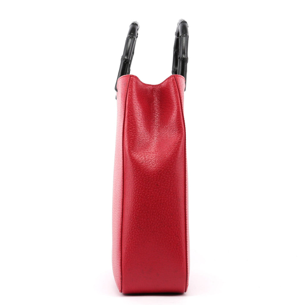 Red Leather Bamboo Tote Bag