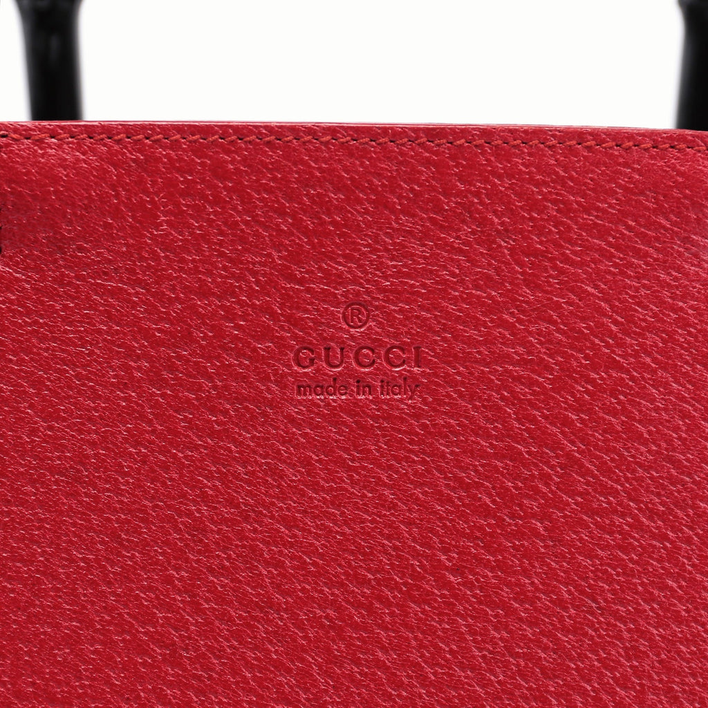 Red Leather Bamboo Tote Bag
