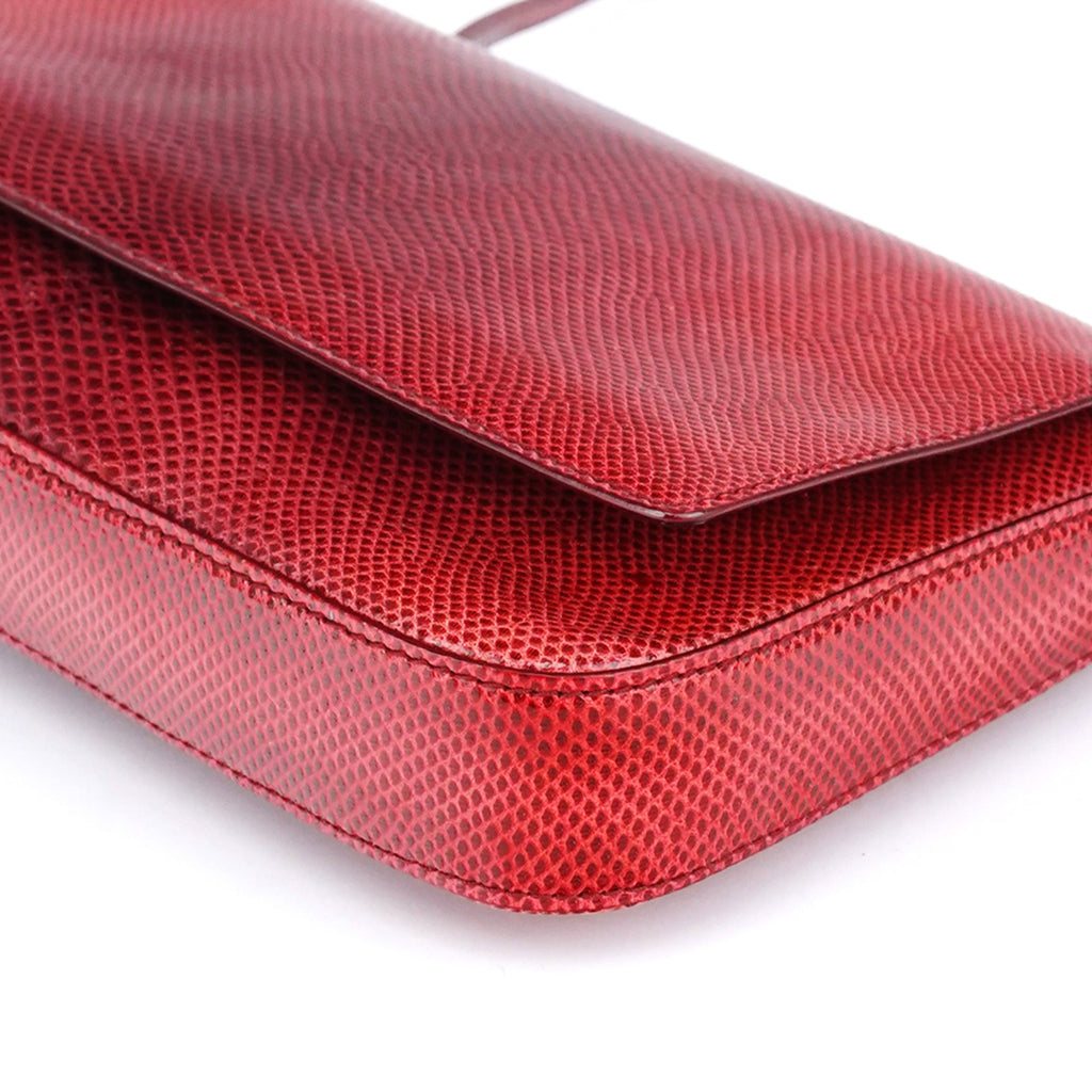Red Lizard Flap Shoulder Bag