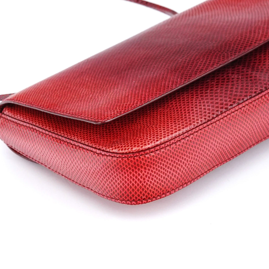 Red Lizard Flap Shoulder Bag