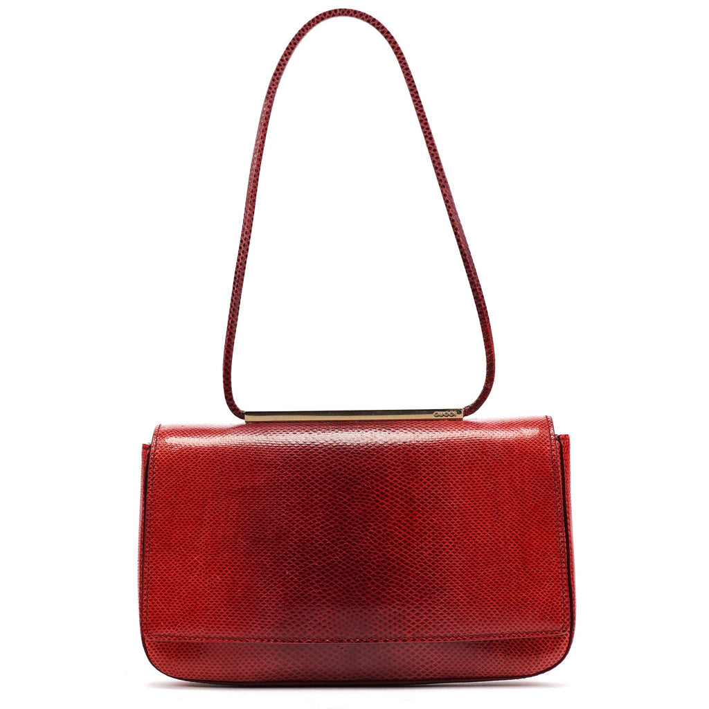 Red Lizard Flap Shoulder Bag