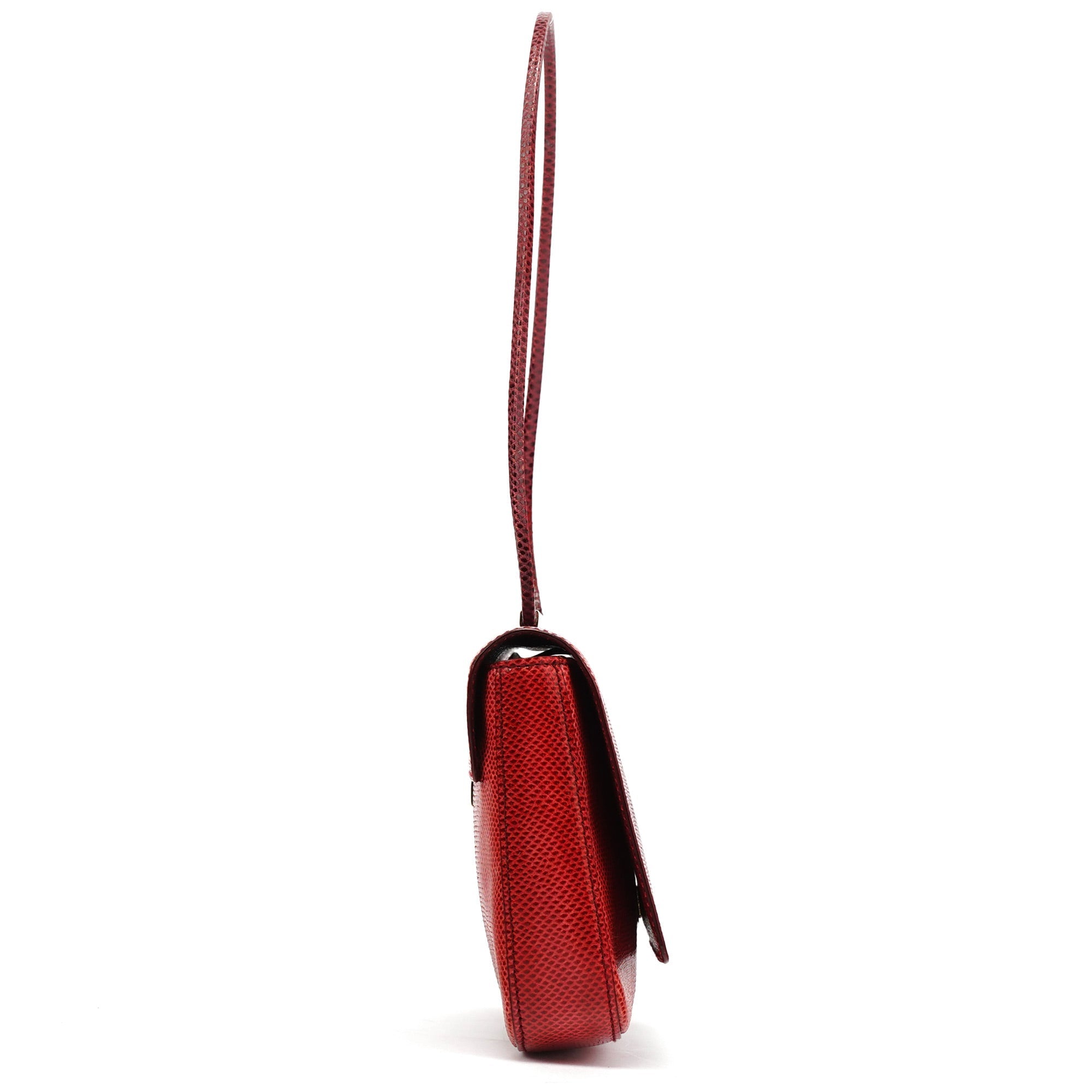 Red Lizard Flap Shoulder Bag