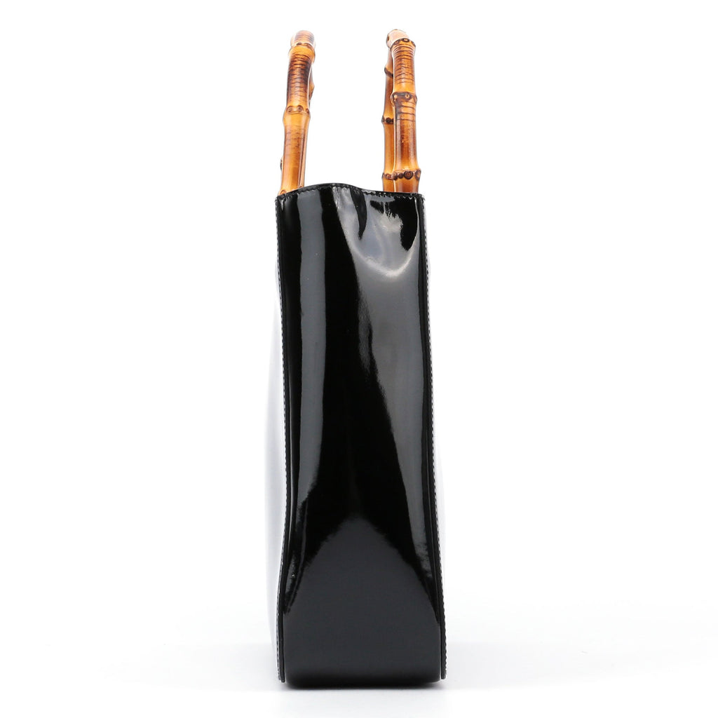 REPOST Black Patent Leather Bamboo Tote