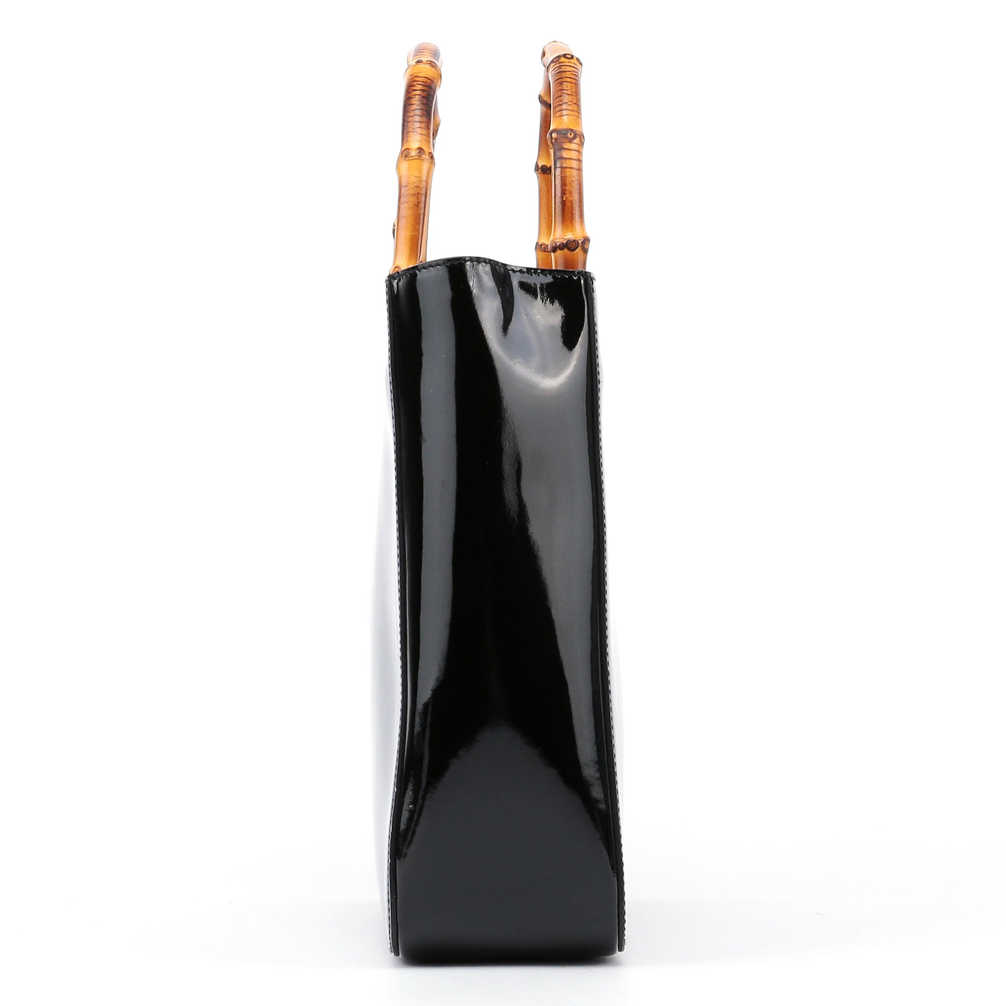 REPOST Black Patent Leather Bamboo Tote