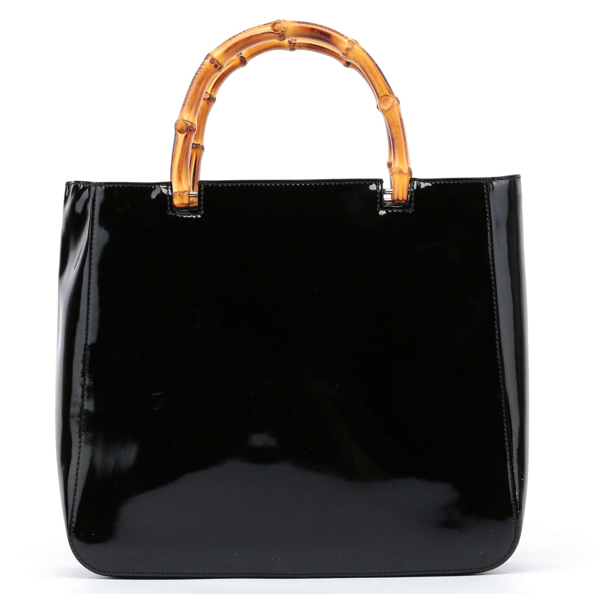 REPOST Black Patent Leather Bamboo Tote