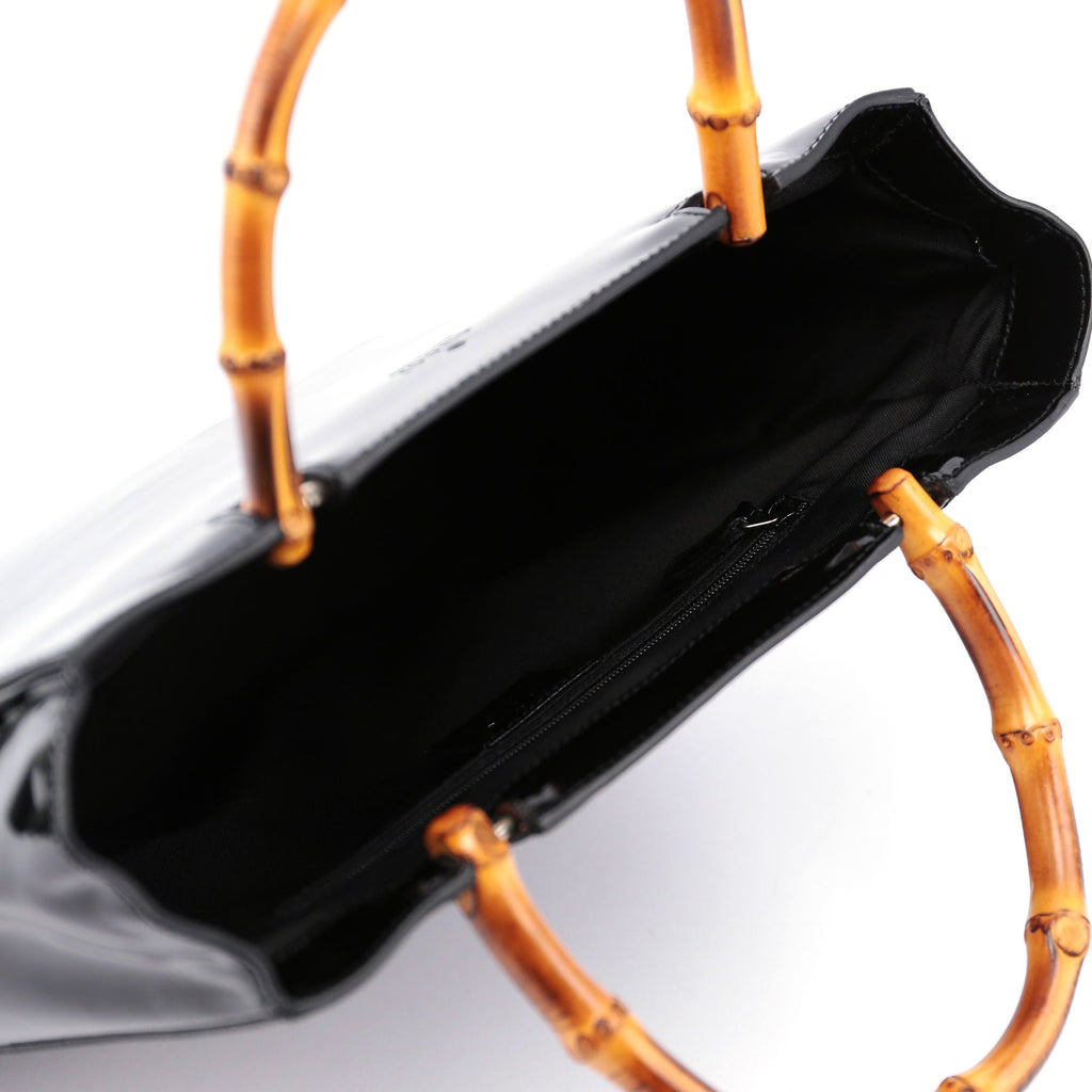 REPOST Black Patent Leather Bamboo Tote