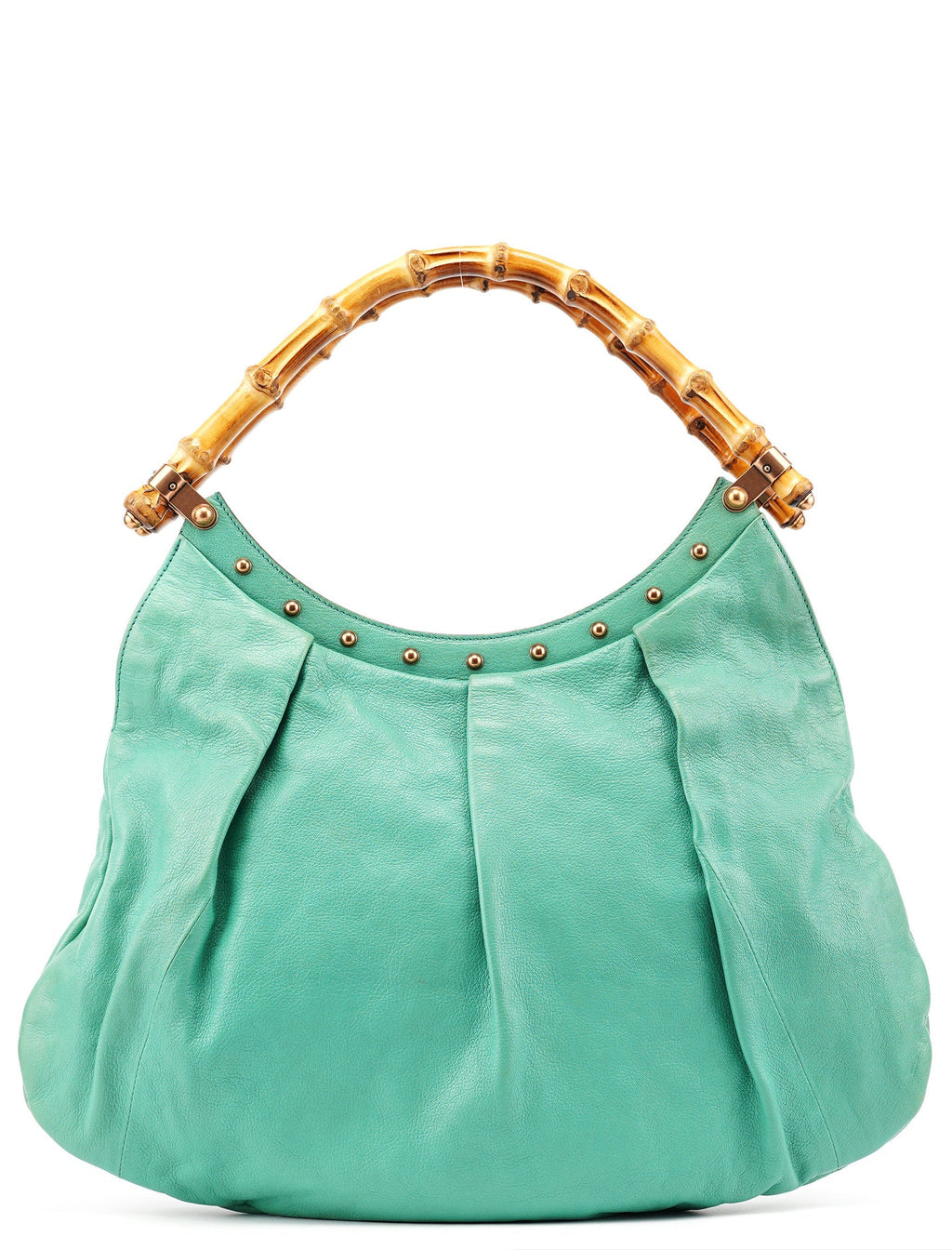 Turquoise Calfskin Bamboo Shoulder Bag