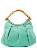 Turquoise Calfskin Bamboo Shoulder Bag