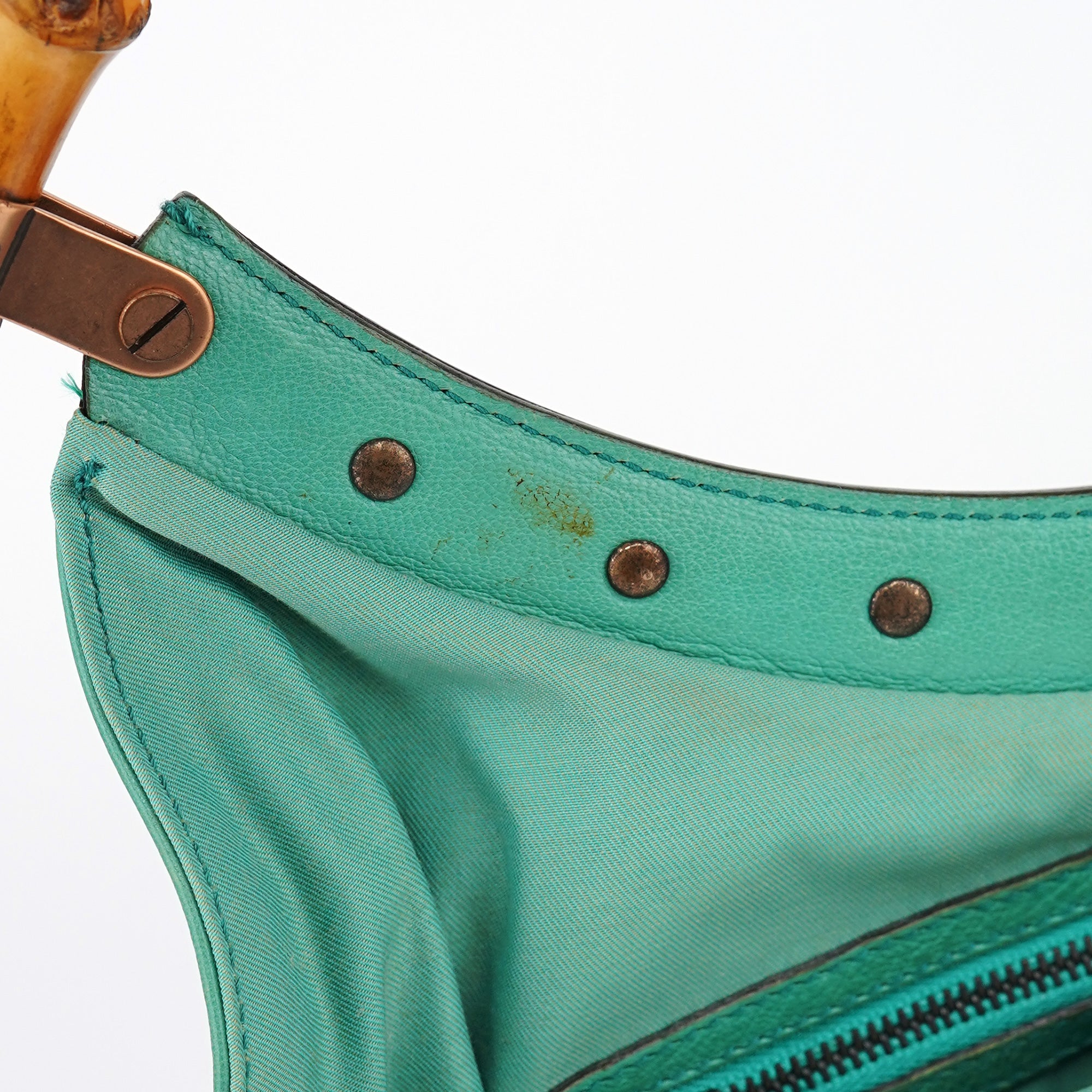 Turquoise Calfskin Bamboo Shoulder Bag