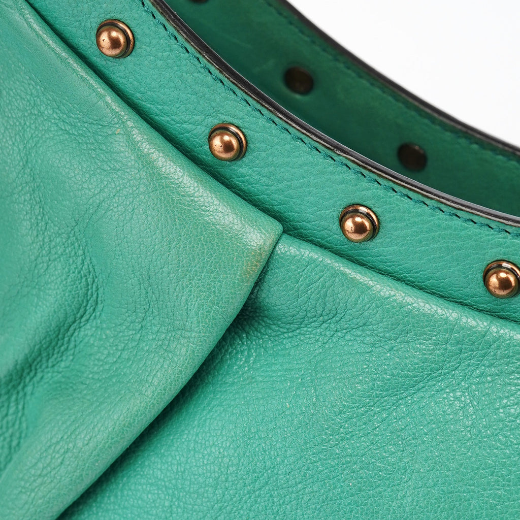 Turquoise Calfskin Bamboo Shoulder Bag