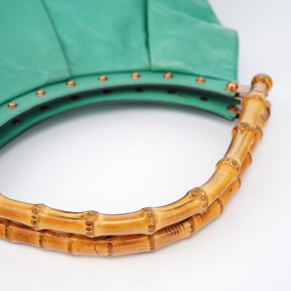Turquoise Calfskin Bamboo Shoulder Bag