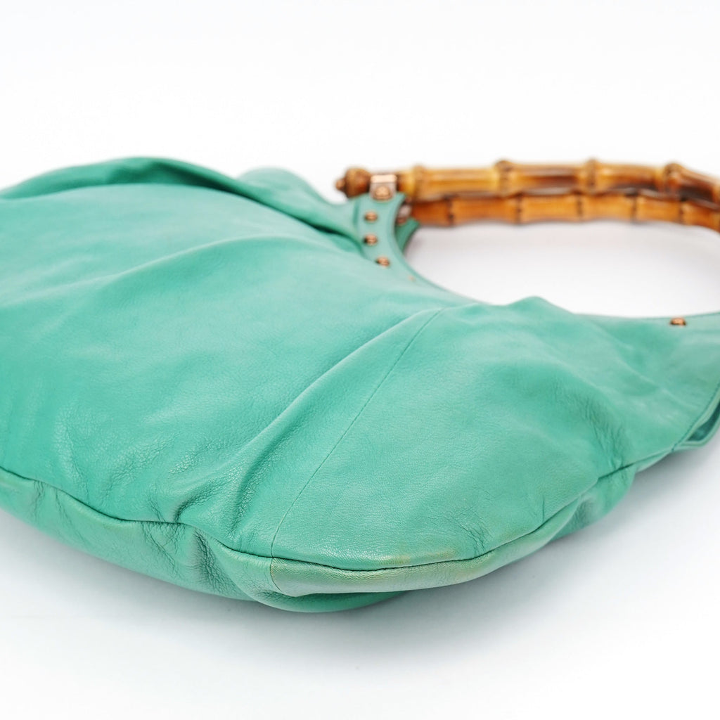 Turquoise Calfskin Bamboo Shoulder Bag