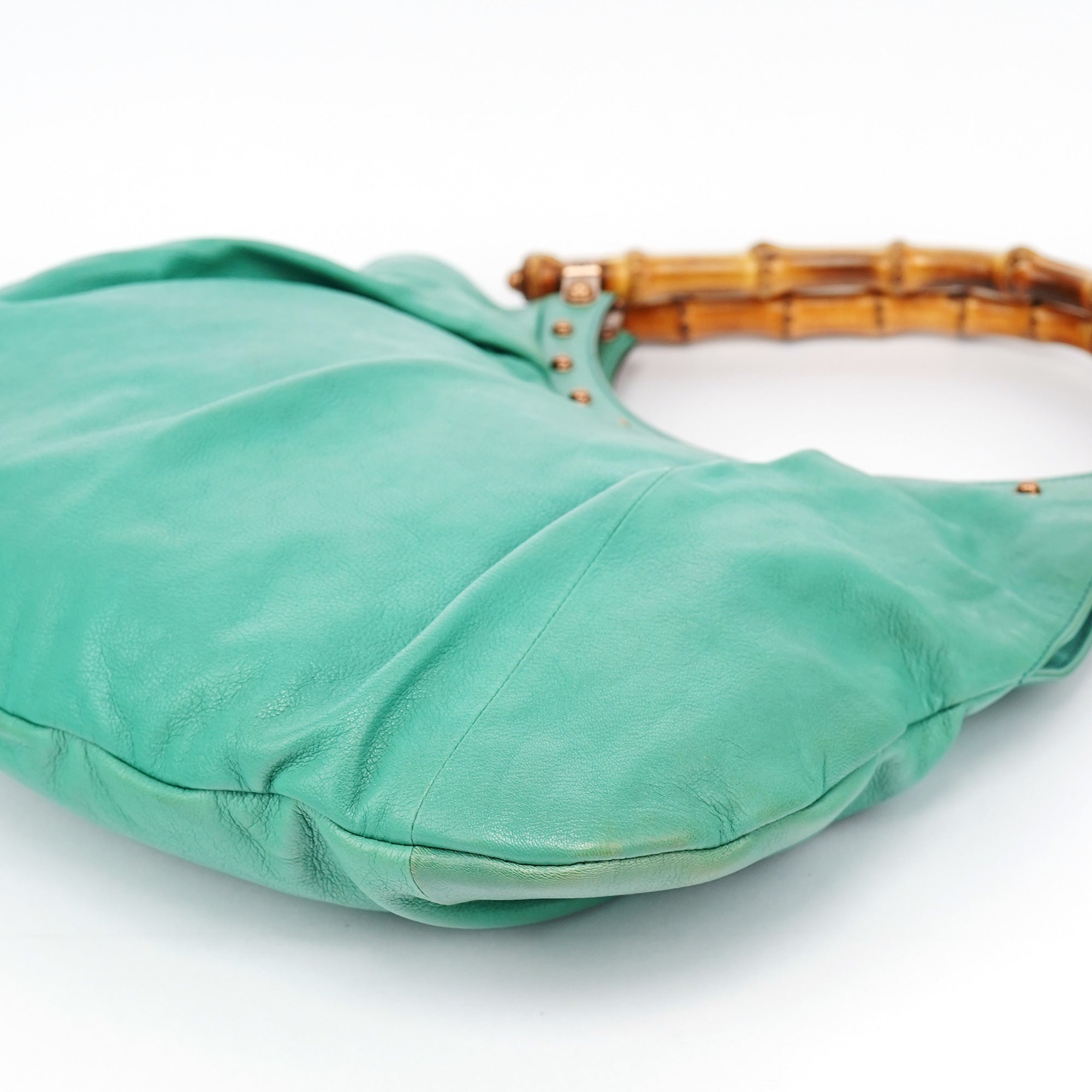 Turquoise Calfskin Bamboo Shoulder Bag