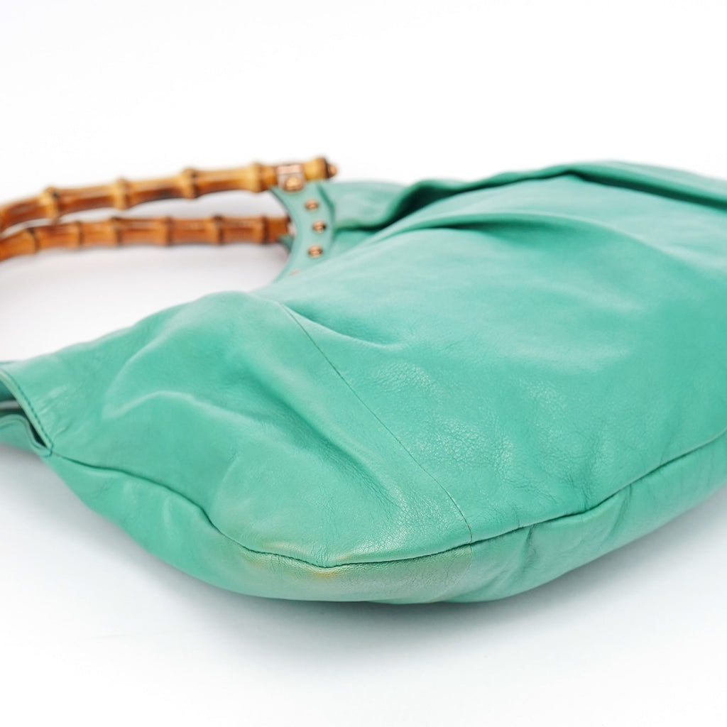 Turquoise Calfskin Bamboo Shoulder Bag