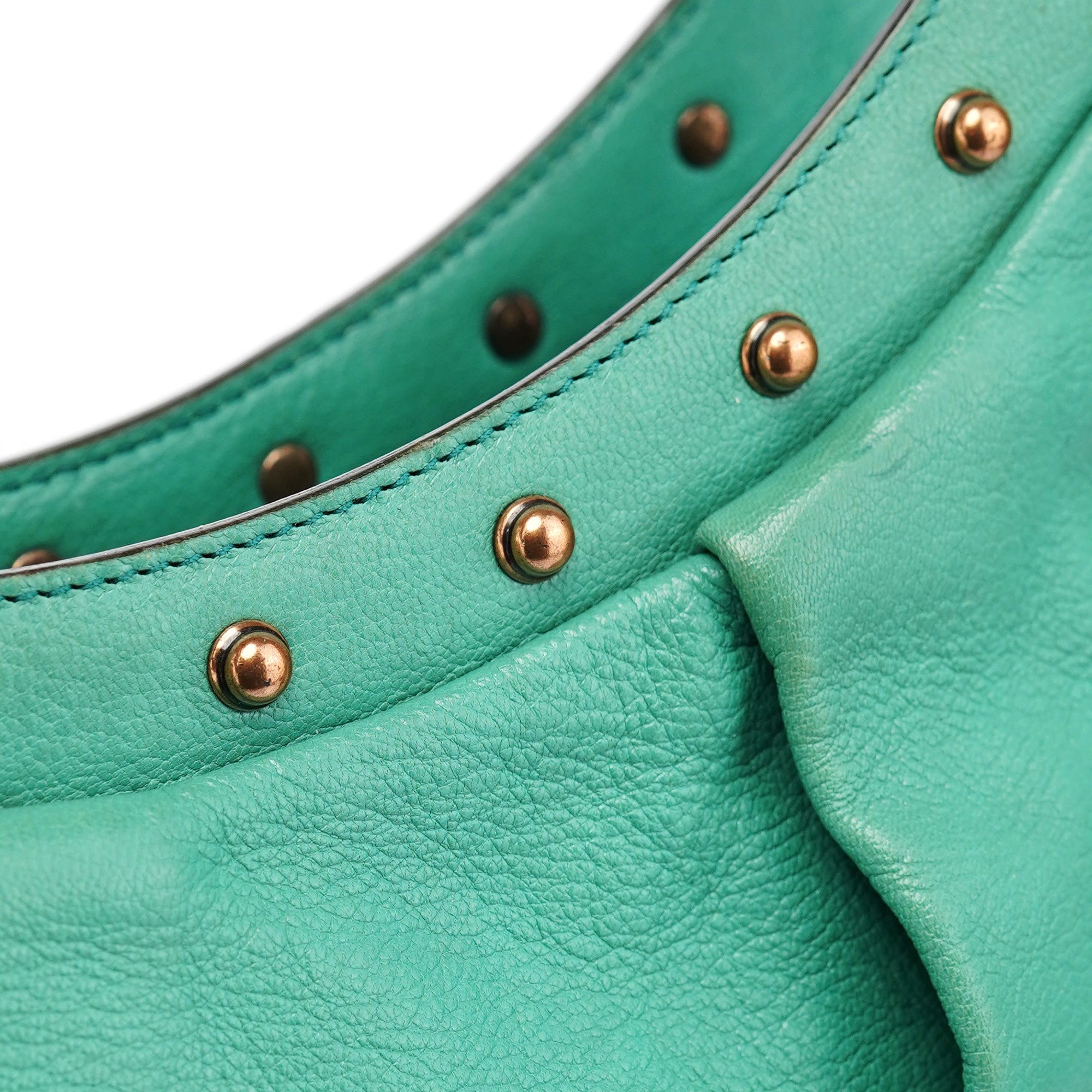 Turquoise Calfskin Bamboo Shoulder Bag