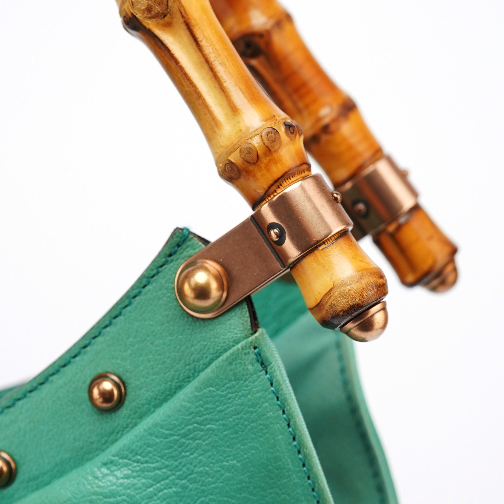 Turquoise Calfskin Bamboo Shoulder Bag