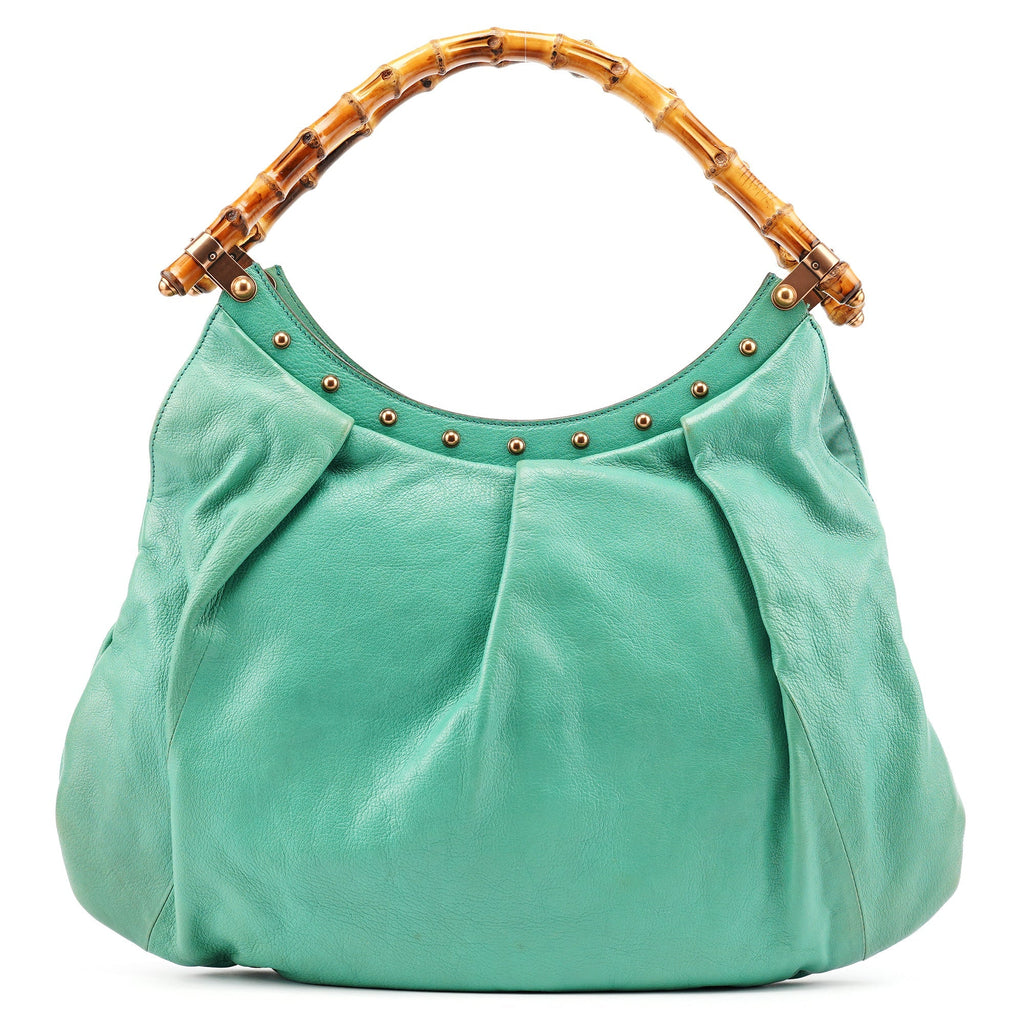 Turquoise Calfskin Bamboo Shoulder Bag