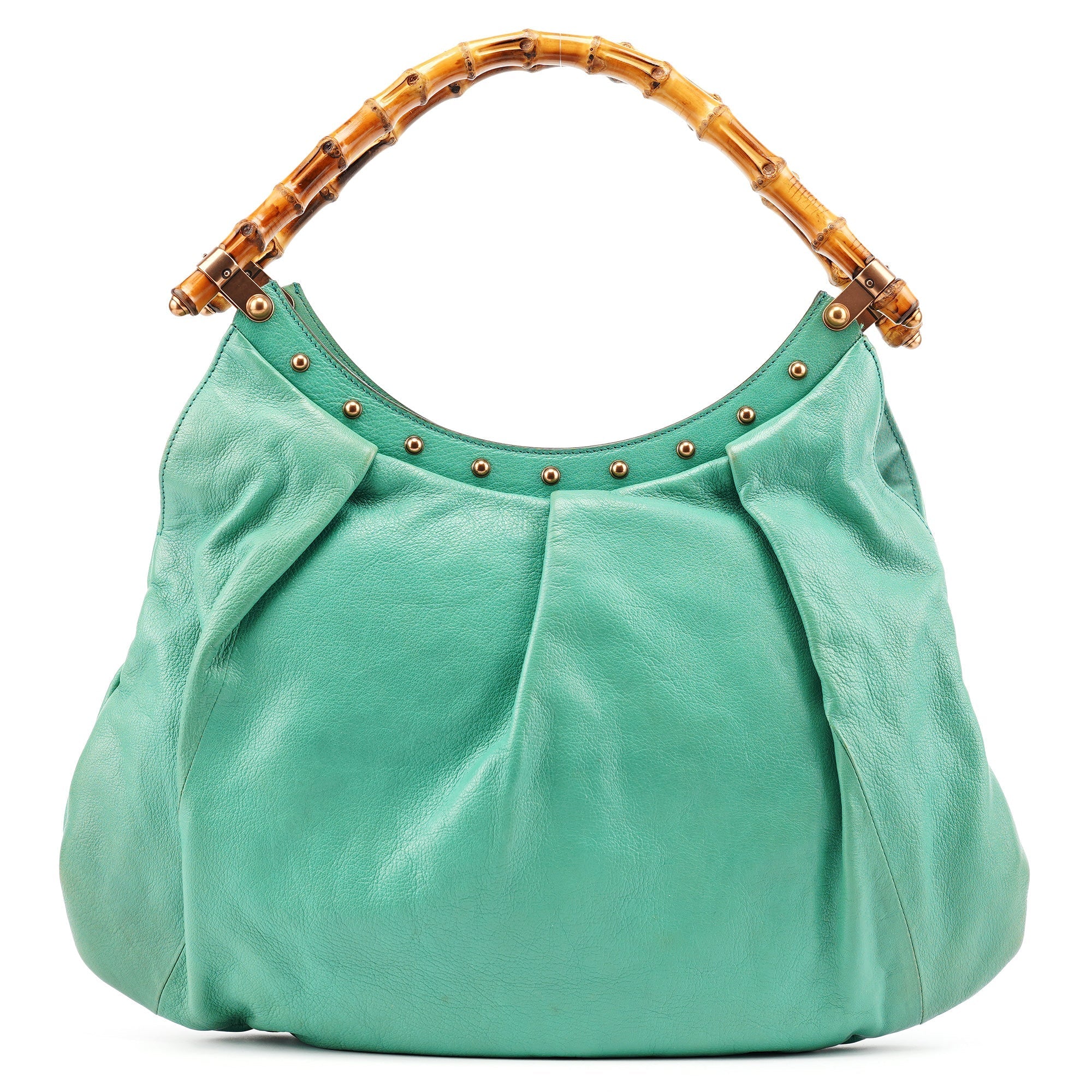 Turquoise Calfskin Bamboo Shoulder Bag
