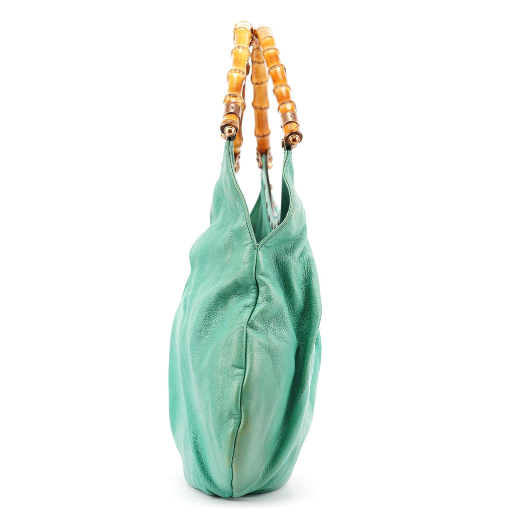 Turquoise Calfskin Bamboo Shoulder Bag